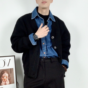 开衫 宽松加厚慵懒风大码 日系加肥加大v领港风ins针织衫 潮 毛衣男款