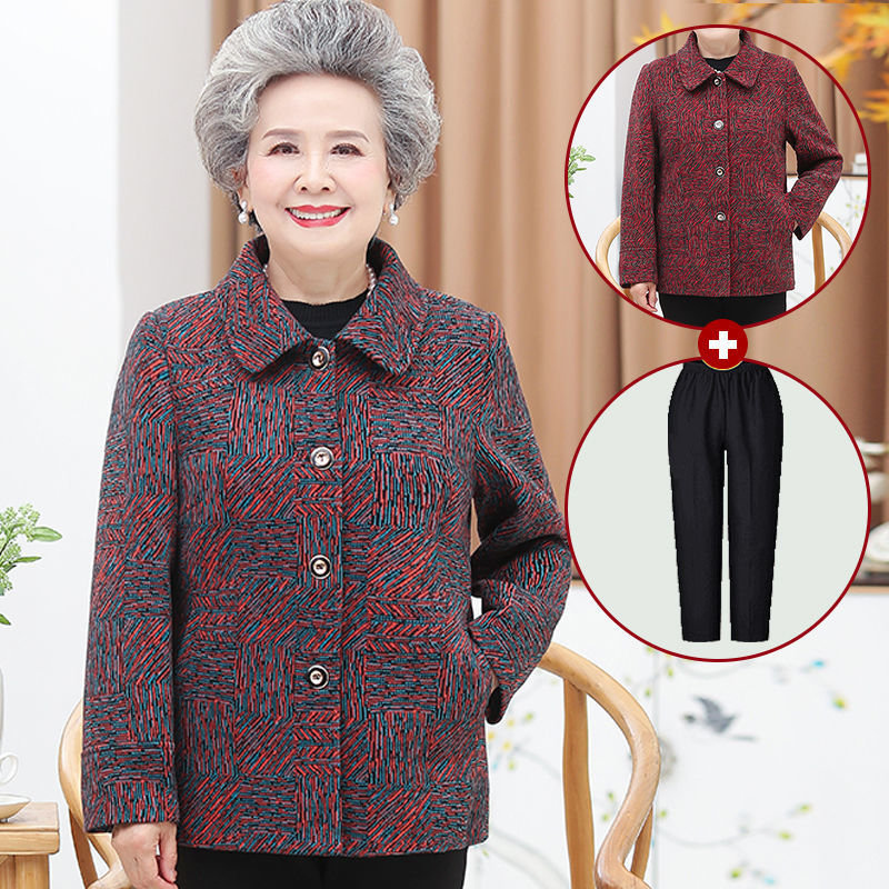 中老年人秋装女奶奶装外套60岁70老年妈妈春秋长袖上衣服老太太冬