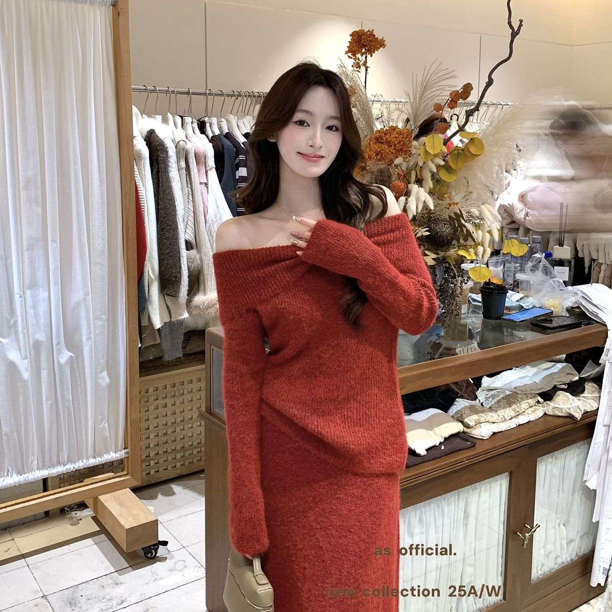 OFFICIAL-肩毛衣+半裙套装（含3羊毛）(冬日礼物～️两件套)80612