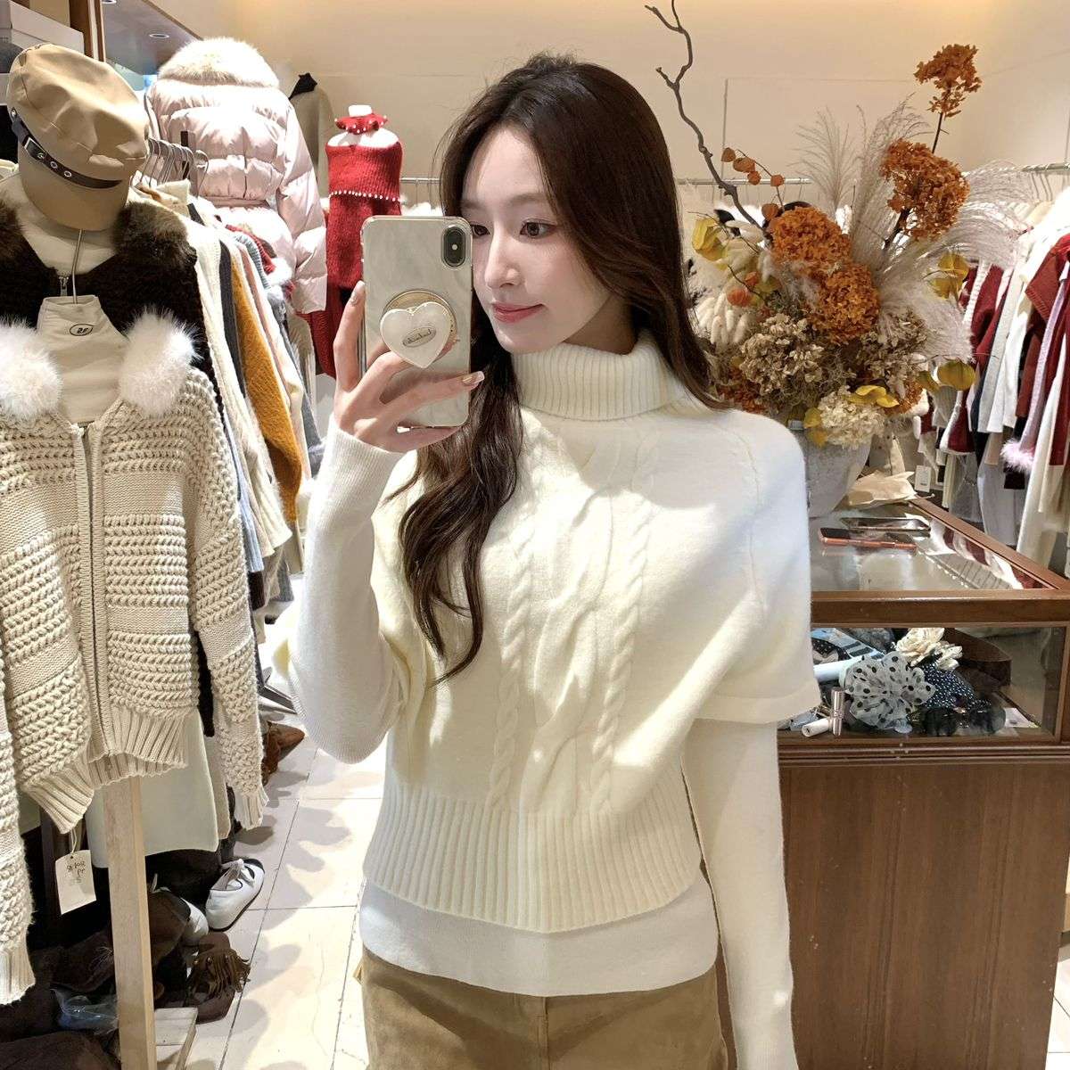 AS OFFICIAL-版｜高阶松弛感麻花针织衫+斗篷上衣两件套套装80601