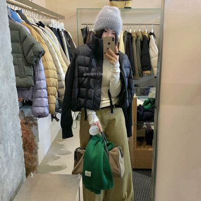 MZI STUDIO-绒暖私语韩标冬季创新针织领袖拼接保暖拉链口袋17226