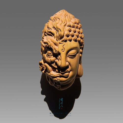 黄杨木手玩把件一念之间佛头木雕摆件佛像家居客厅桌面装饰品摆件