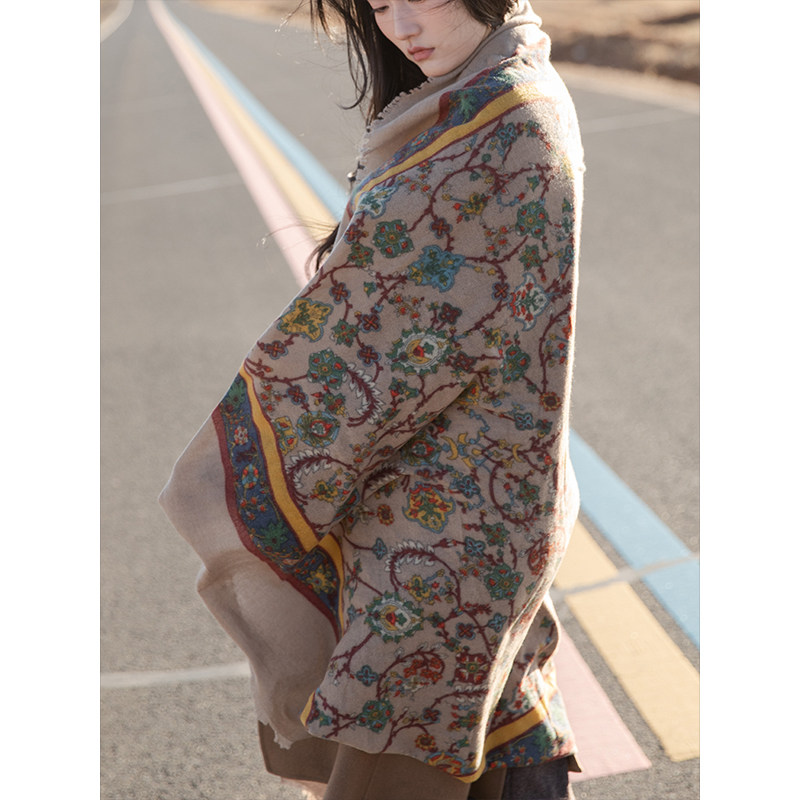 【抚花】100%纯羊毛围巾水煮羊毛围巾加大披肩女士秋冬保暖围脖