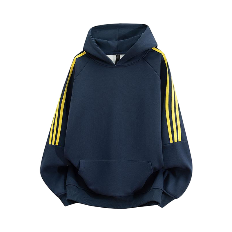 复古潮牌条纹连帽卫衣插肩袖套头外套宽松长袖上衣