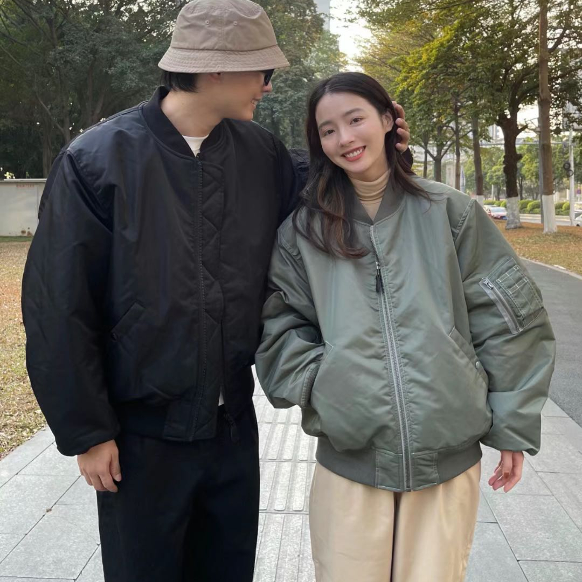 SMILE ISLAND秋冬新款飛行員夾克機車純色外套大碼軍裝美式飛行服