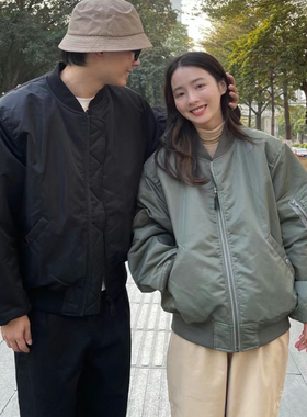 SMILE ISLAND秋冬新款飞行员夹克机车纯色外套大码军装美式飞行服