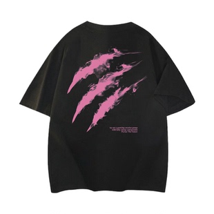 T恤 雾化抓痕背面图案品宽松落肩百搭柔软舒适短袖