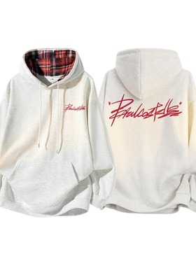 SMILE ISLAND 美式复古格纹连帽卫衣潮牌情侣秋冬休闲外套