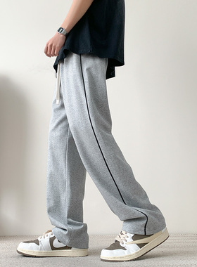 SMILEISLAND 美式重磅灰色休闲卫裤2025新款春夏季直筒运动裤子