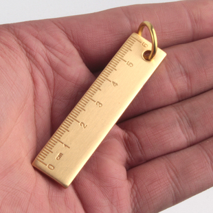 定制刻字小铜尺简约纯黄铜尺随身金属直尺子复古钥匙牌挂件加厚尺