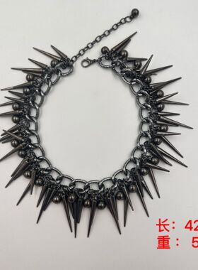 新款甜酷小众设计嘻哈朋克链铆钉圆珠流苏颈链潮酷锁骨链配饰
