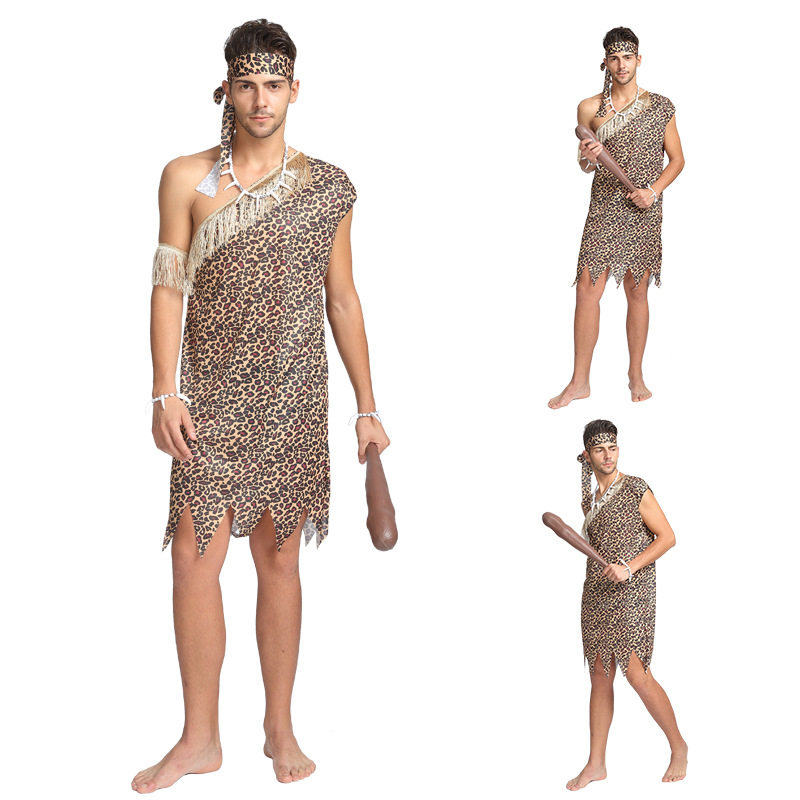 万圣节服装土著人印第安人男女衣服原始人猎人演出服非洲野人服装