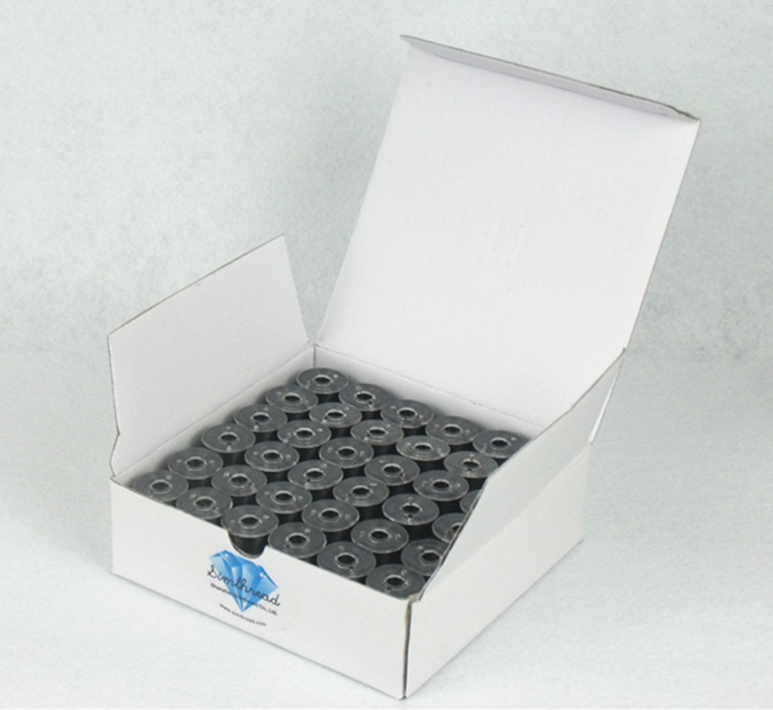 Simthread144粒装L型塑料边75D/2机用绣花线黑色白色