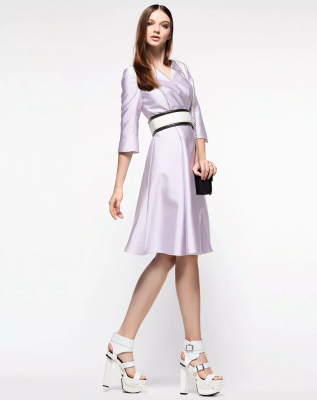 Eva Ouxiu/伊华欧秀精致淡紫色高级感衬衫式长袖连衣裙子女装c12