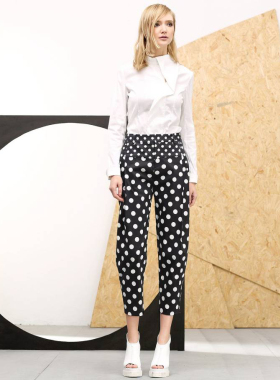 Eva Ouxiu伊华欧秀哈伦裤女松紧腰印花长裤子夏薄款九分裤c18