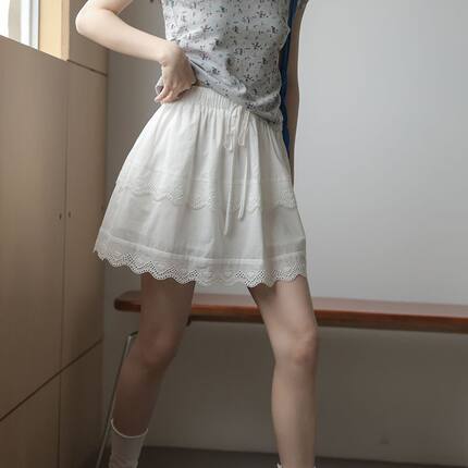 蕾丝花边短裙白色半身裙女2026新款夏季高腰显瘦防走光a字短裙子
