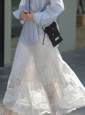气质白色蕾丝半身裙长款女2026新款高腰显瘦a字裙子垂感长裙