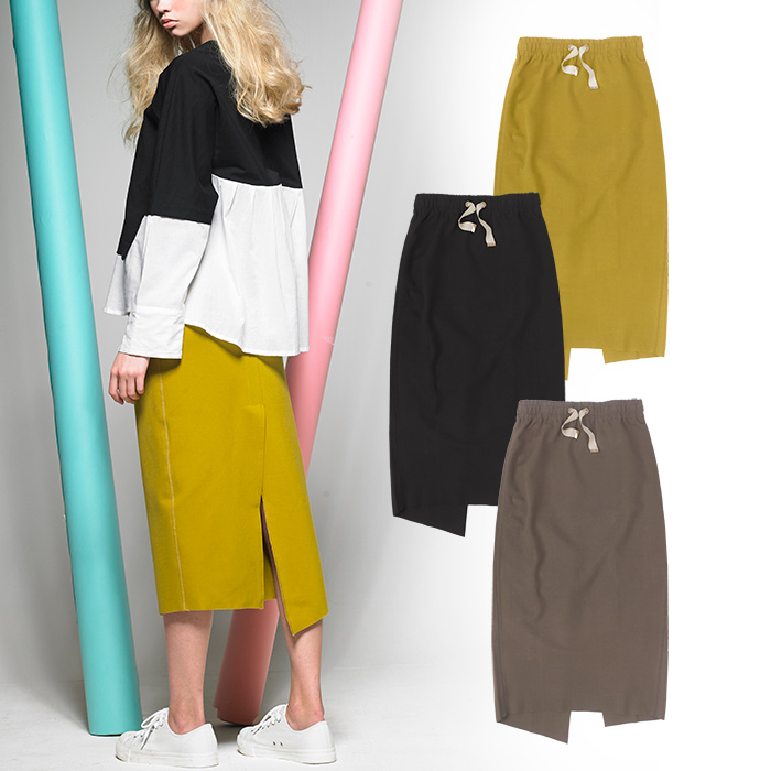 出口韩国加厚不规则开衩包臀筒裙