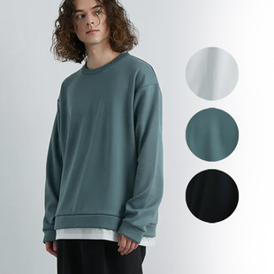 出口日本外贸秋冬男款柔滑内刷绒拉绒宽松假两件百搭圆领长袖卫衣