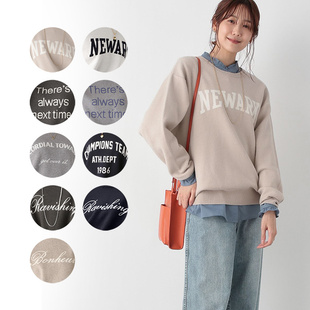 出口日本外贸秋冬女装人棉混纺柔滑紧致宽松字母圆领长袖套头毛衣