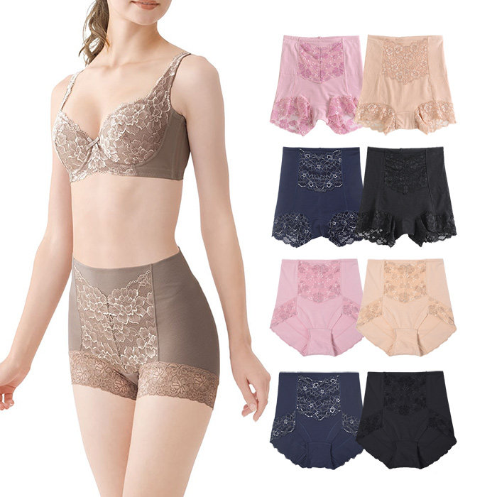 出口日本外贸成人女棉混纺蕾丝镶边收腹高腰护肚四角平脚三角内裤