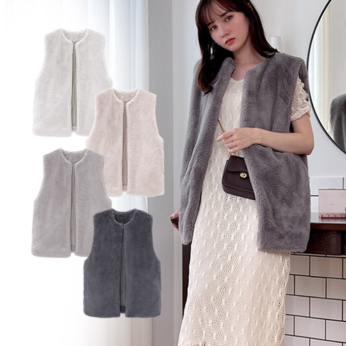 出口日本仿水貂毛绒面无扣马甲