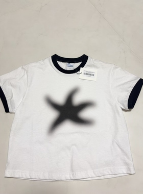 韩代正品TCM短袖T恤撞边拼色纯棉上衣服 XS码