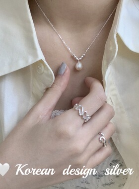 S925纯银淡水珍珠单颗水滴形项链女新品2023小众轻奢锁骨链女吊坠