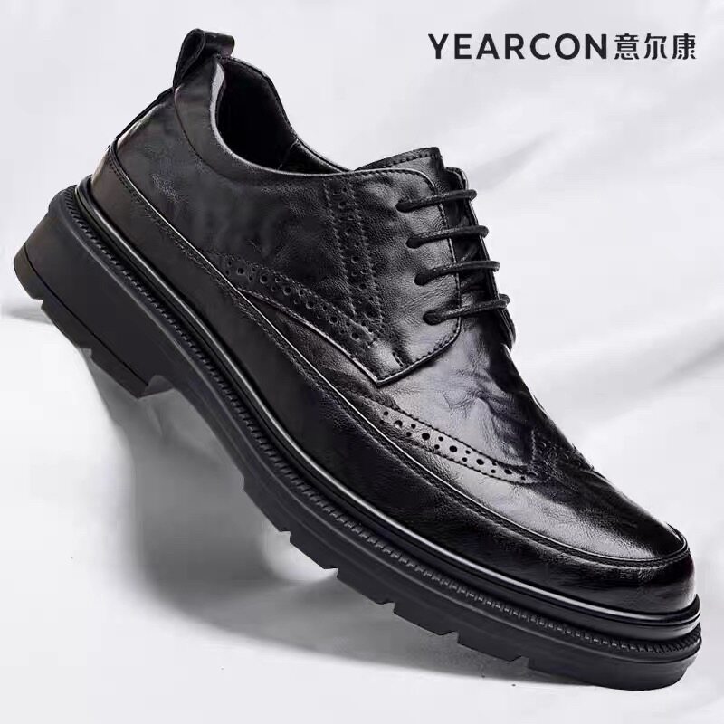 意尔康男士皮鞋2026春季新款复古布洛克商务正装新郎结婚鞋休闲鞋