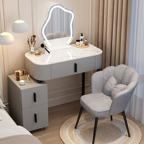 新款卧室梳妆台现代简约小户型岩板化妆桌轻奢风实木奶油风化妆台