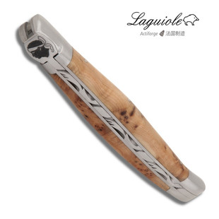 法国Laguiole拉吉奥乐折叠刀 科西嘉标识 不锈钢刀片刺柏木瘤刀柄