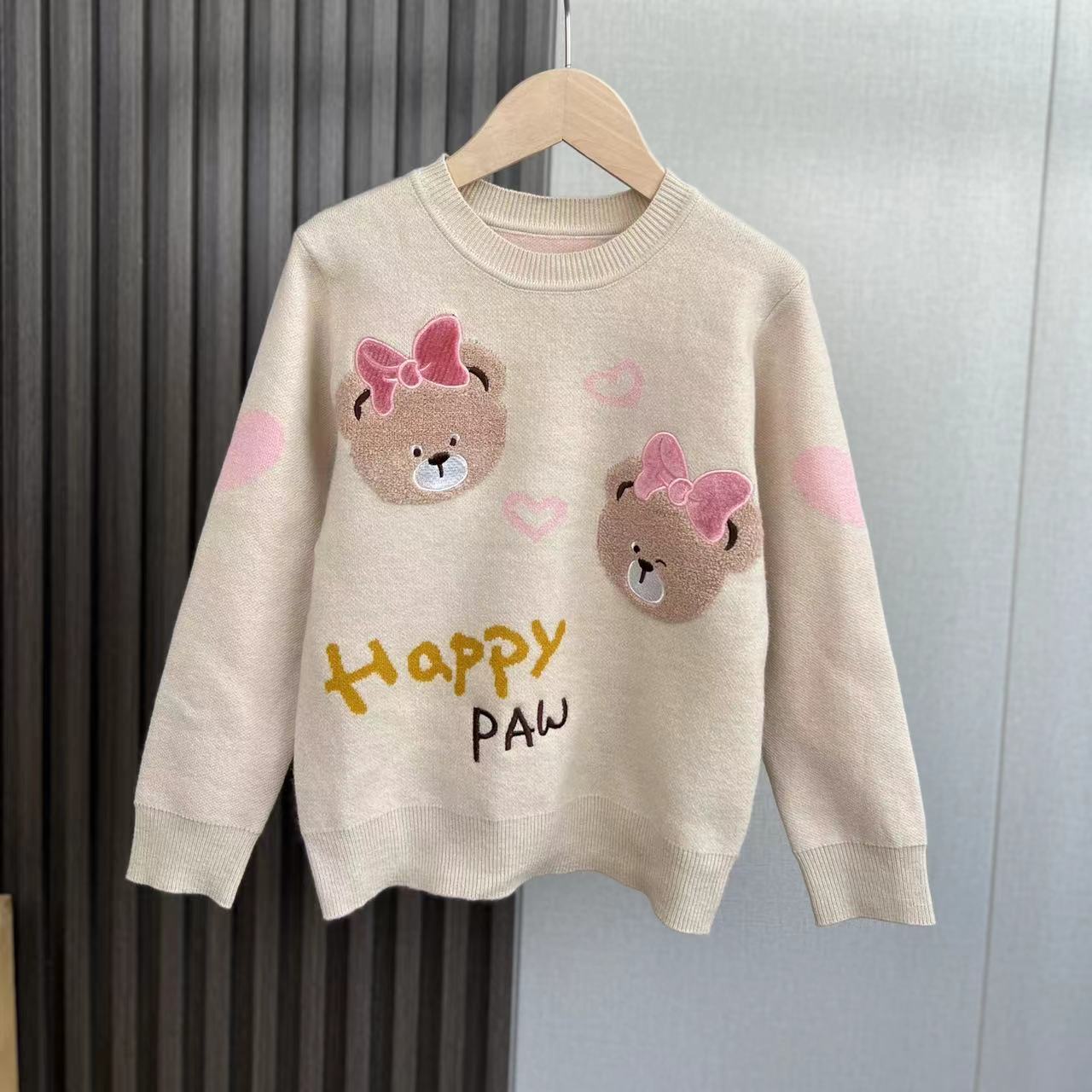 110码清仓不退换春秋款童装新款儿童针织衫可爱小熊头女童毛衣