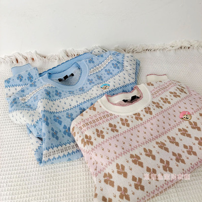 女童中大童提花毛衣针织衫