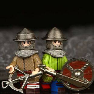中世纪农场民兵积木人仔欧洲骑士武器盾牌士兵儿童拼装玩具男孩子