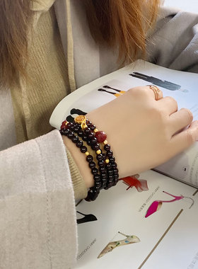 水晶朱砂手串女款叠戴巨好看手饰