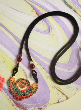 烧蓝祥云如意锁沙金吊坠毛衣链