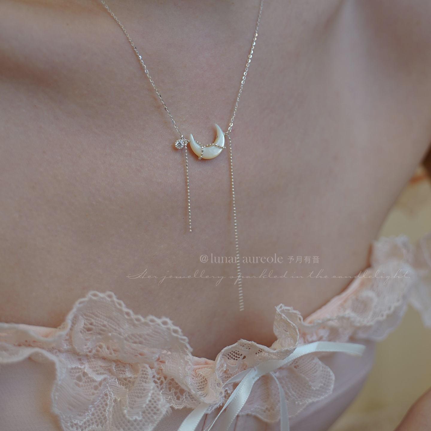 原创 月下 天然贝母月亮项链s925纯银锁骨链清新文艺风仙女配饰