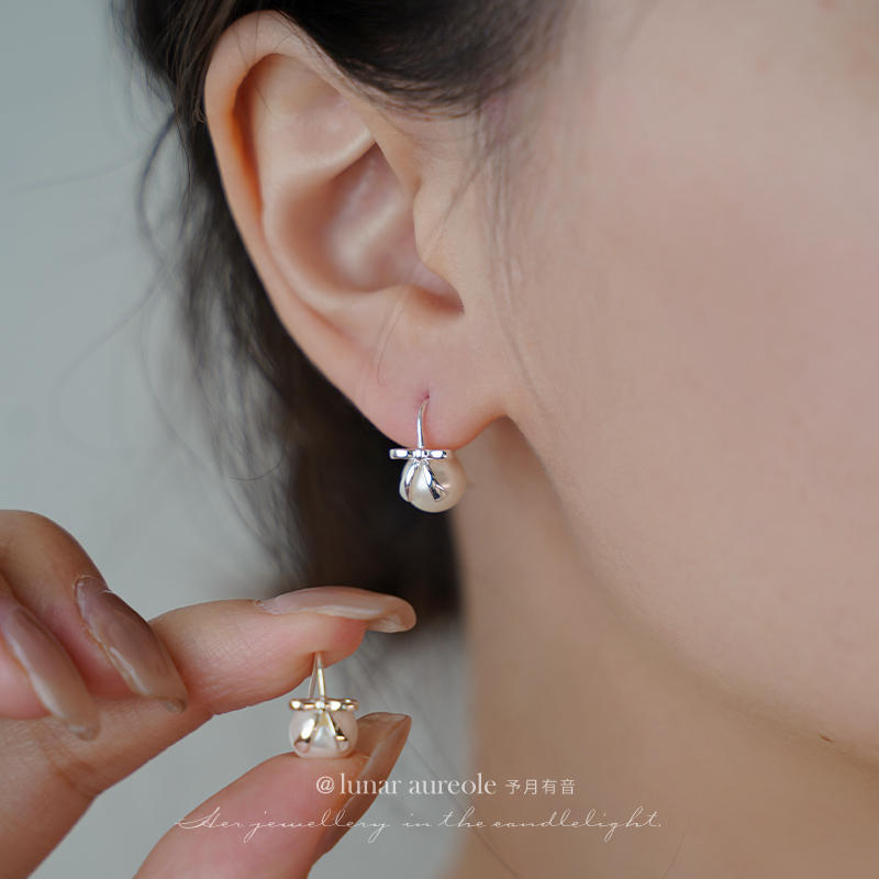 予月有音蝴蝶结珍珠耳钉