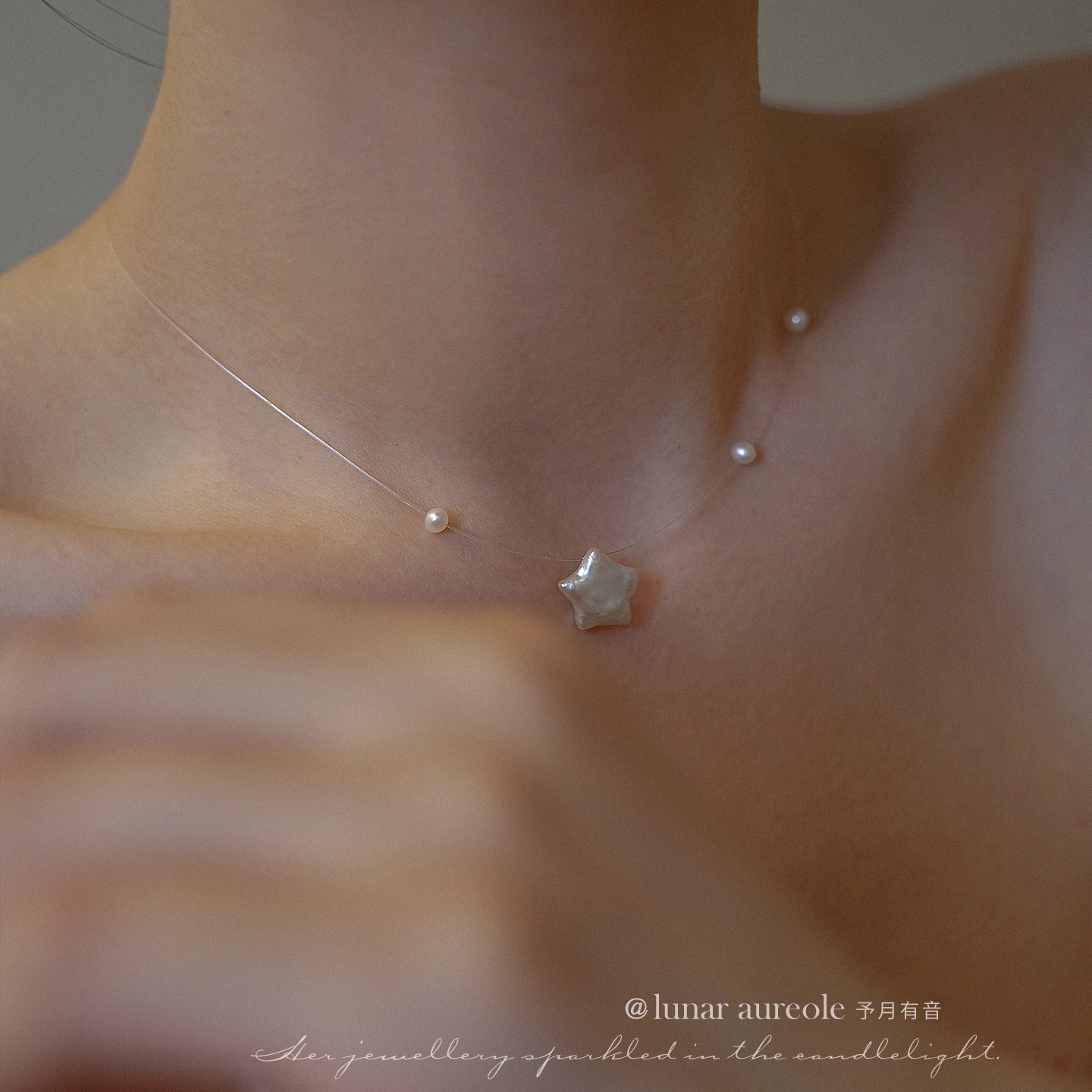 巴洛克小星星珍珠项链透明绳s925银悬浮小众设计可爱甜妹简约