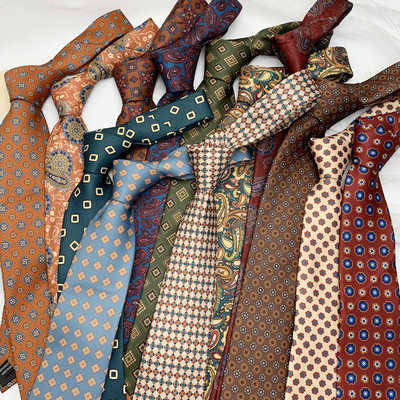 棕色正装领带涤丝商务印花手打