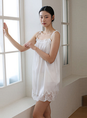 真丝睡裙女夏季100%桑蚕丝绸公主宽松吊带睡衣蕾丝可外穿短裙