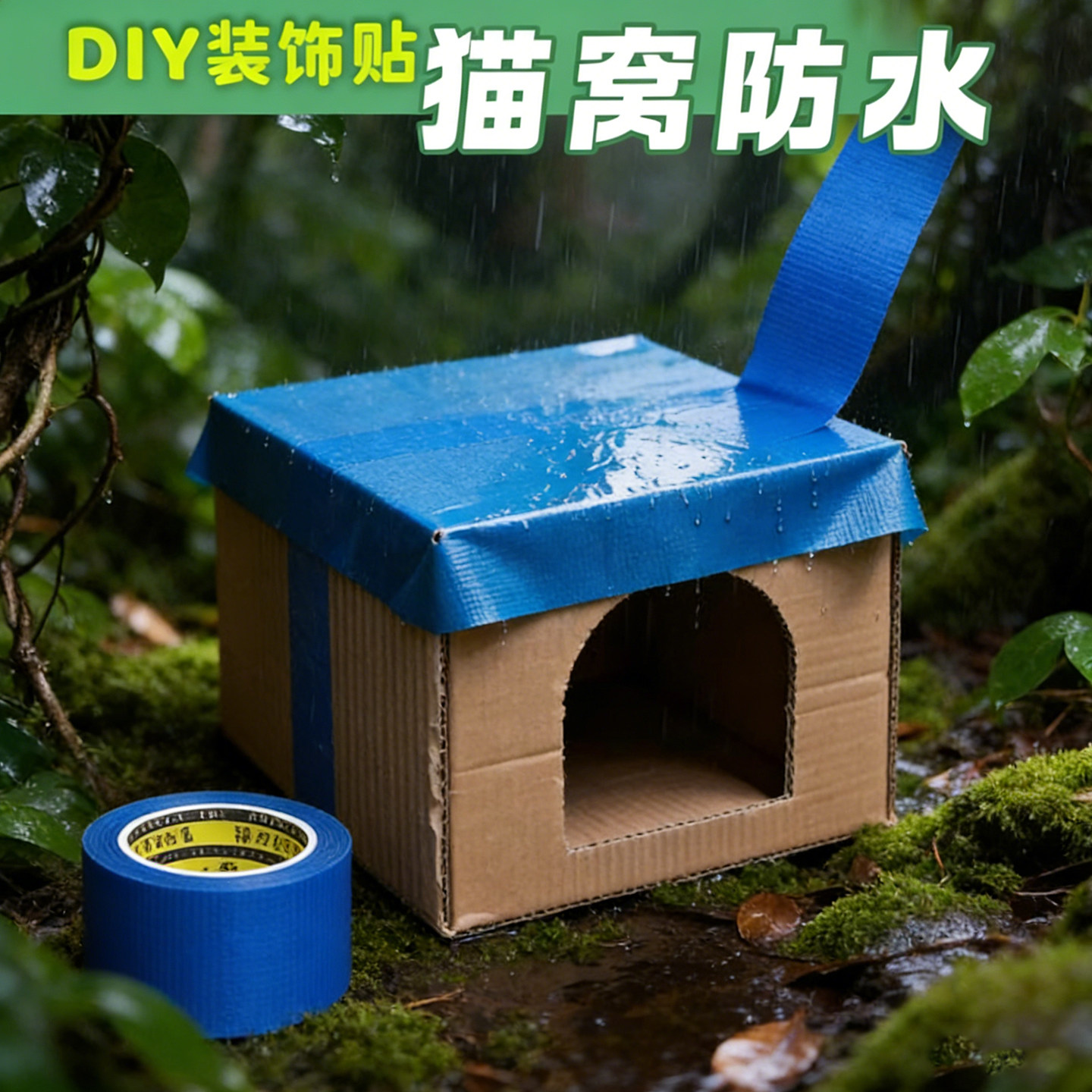 米乐奇猫咪躲避窝下雨天防水贴纸图片