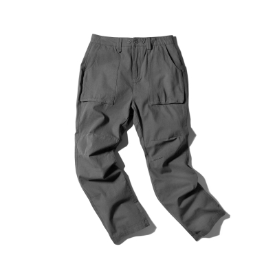 ULSUM立体口袋深灰微喇叭长裤