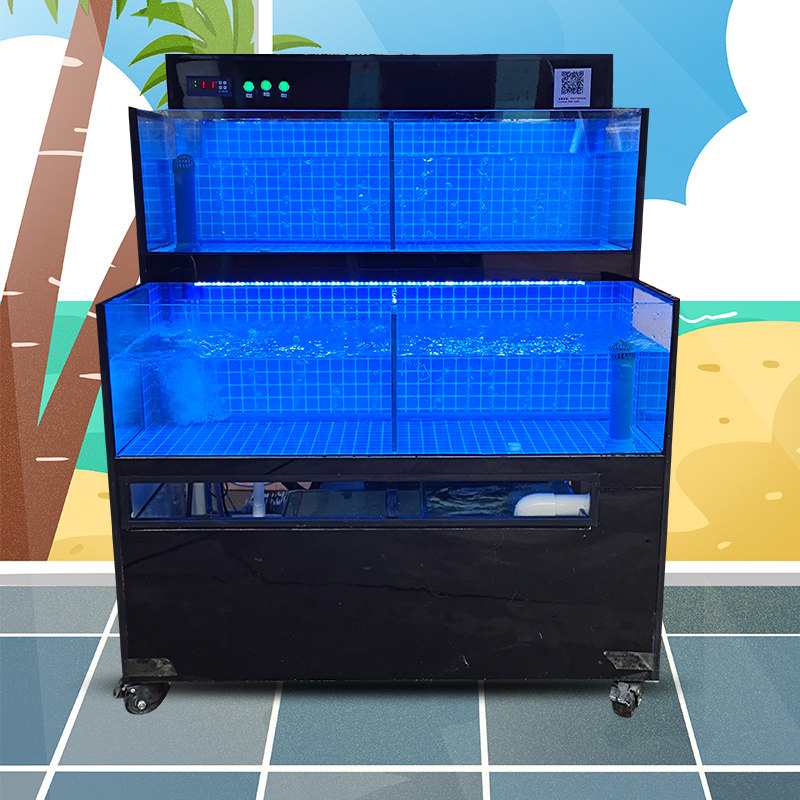 两层海鲜鱼缸商用海鲜池制冷一体机饭店专鱼缸制冷移动海鲜缸定制