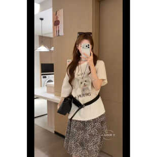 圆领卡通印花宽松显瘦百搭减龄短袖 配腰带 时尚 韩版 T恤女 2026新款