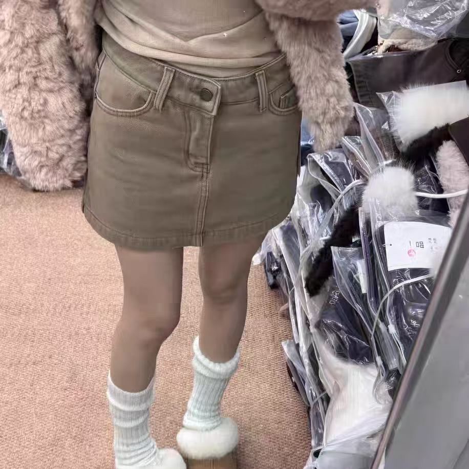 2025秋冬韩女穿搭加绒加厚牛仔A字半身短裙显瘦女潮