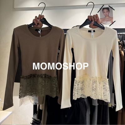 2025冬季新款韩版百搭蕾丝拼接长袖T恤女显瘦打底衫上衣加绒