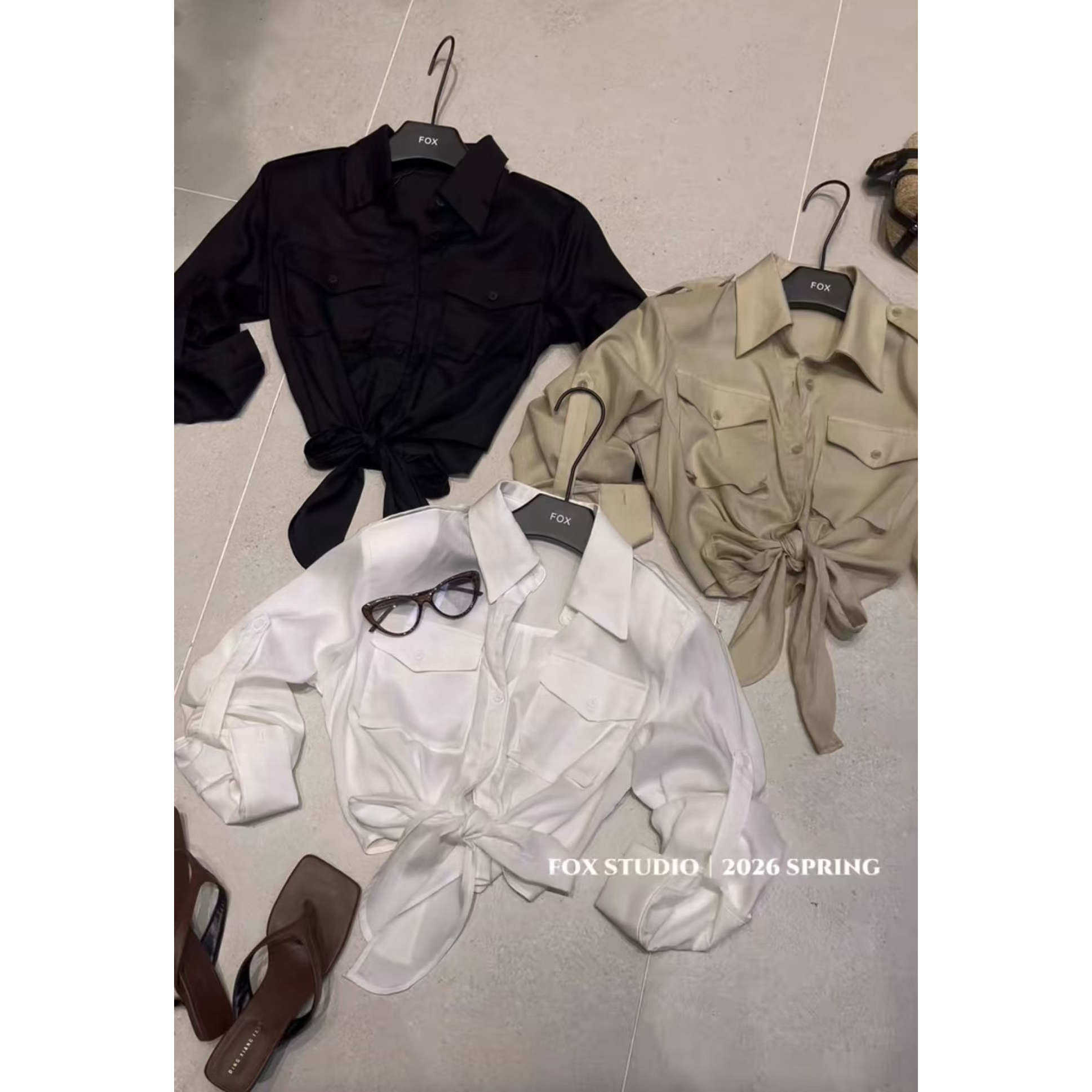 韩国东大门2026新款韩版纯欲风polo领绑带显瘦百搭衬衫女