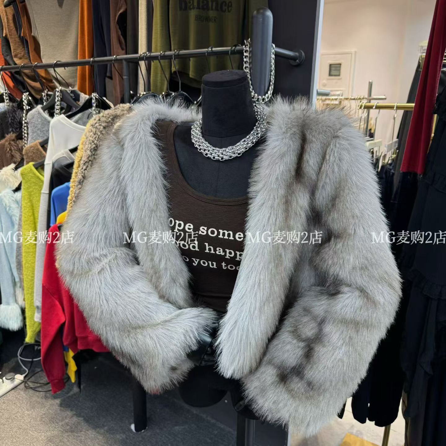 设计感渐变色晕染环保狐狸毛皮草外套女2025秋冬仿真皮毛一体