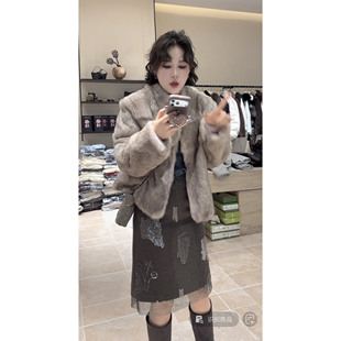 高级感重工珠绣拼接纱纱半身裙女2025秋冬新款百搭气质千金风中裙